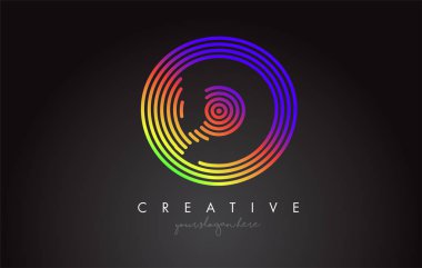 D harfi Logo tasarımı renkli gökkuşağı dairesel şekillerle. Vigrant daire mektup Logo vektör çizim.