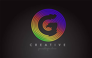 G harfi Logo tasarımı renkli gökkuşağı dairesel şekillerle. Vigrant daire mektup Logo vektör çizim.