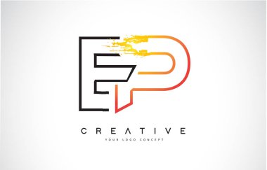 EP yaratıcı Modern Logo Tasarım Vetor turuncu ve siyah renkler. Monogram kontur mektup tasarım.