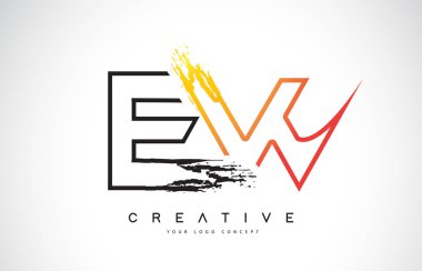 EW yaratıcı Modern Logo Tasarım Vetor turuncu ve siyah renkler. Monogram kontur mektup tasarım.