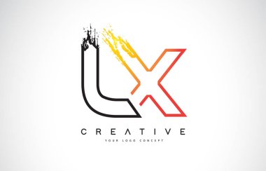LX L X yaratıcı Modern Logo Tasarım Vetor turuncu ve siyah renkler. Monogram kontur mektup tasarım.