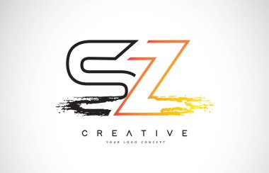 SZ yaratıcı Modern Logo Tasarım Vetor turuncu ve siyah renkler. Monogram kontur mektup tasarım.