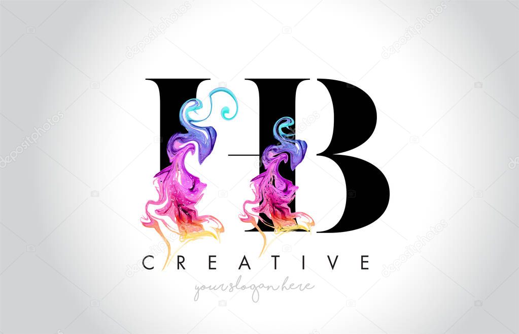 HB Vibrant Creative Leter Logo Design with Colorful Smoke Ink Flowing Vector Illustration.