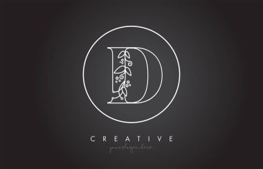 D harfi Logo organik Monogram bitki ile yapraklar ayrıntı ve daire tasarlamak. Yaratıcı mektup simgesi Logo.