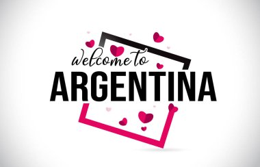 Word metni el yazısı yazı tipi ve illüstrasyon kırmızı kalpler kare tasarlamak vektör Arjantin hoşgeldiniz.