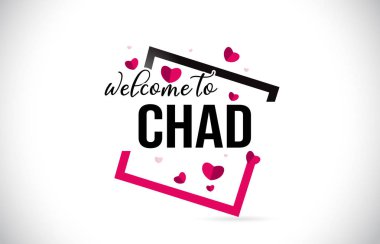 Word metni el yazısı yazı tipi ve illüstrasyon kırmızı kalpler kare tasarlamak vektör Chad hoşgeldiniz.