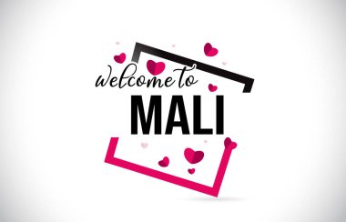 Word metni el yazısı yazı tipi ve illüstrasyon kırmızı kalpler kare tasarlamak vektör mali hoşgeldiniz.
