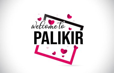 Word metni el yazısı yazı tipi ve illüstrasyon kırmızı kalpler kare tasarlamak vektör Palikir hoşgeldiniz.