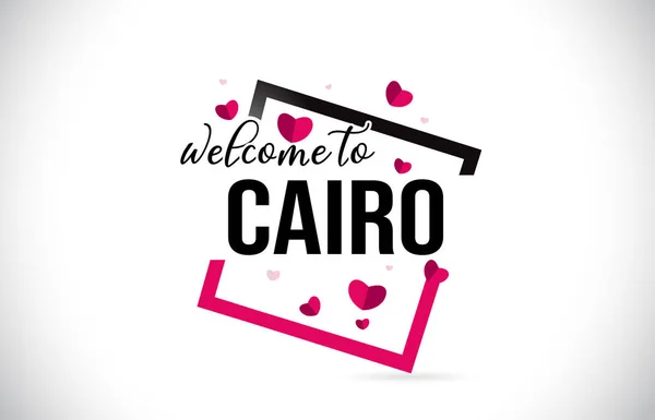 开罗欢迎使用手写字体和红心广场设计插图向量的文字文本 — 图库矢量图片