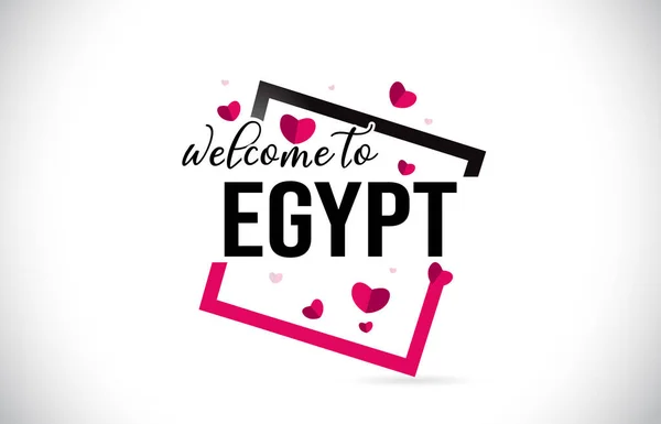 Ägypten Willkommen Wort Text Mit Handgeschriebener Schrift Und Roten Herzen — Stockvektor