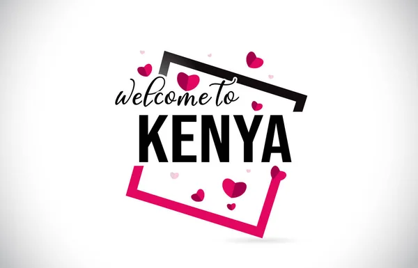 肯尼亚欢迎使用手写字体和红心广场设计插图向量的文字文本 — 图库矢量图片