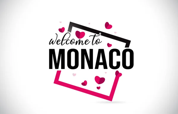 Witamy Monako Word Tekst Odręcznym Czcionki Placu Czerwonego Serca Projekt — Wektor stockowy