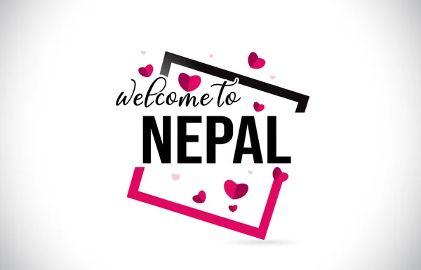 尼泊尔欢迎使用手写字体和红心广场设计插图向量的文字文本 — 图库矢量图片