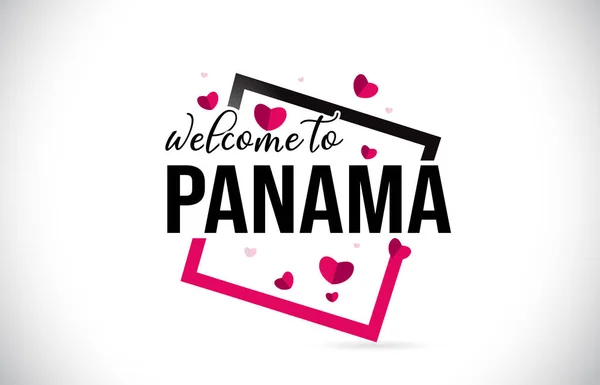 Panama Welcome Word Text Handwritten Font Red Hearts Square Design — Stock Vector