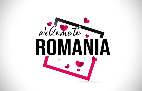 Rumänien Välkommen Till Word Text Med Handskrivna Typsnitt Och Röda — Stock vektor