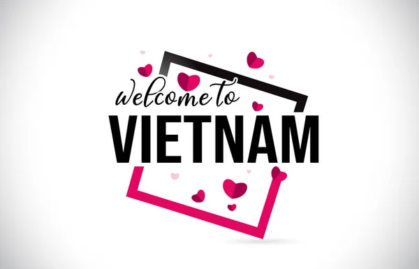 Witamy Wietnamie Słowo Tekst Odręcznym Czcionki Placu Czerwonego Serca Projekt — Wektor stockowy