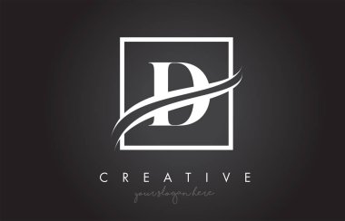 D harfi simgesi Logo Tasarım kare Swoosh kenarlık ve yaratıcı tasarım vektör çizim.