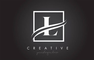 L harfi simgesi Logo Tasarım kare Swoosh kenarlık ve yaratıcı tasarım vektör çizim.