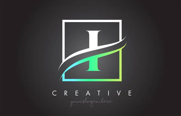 Lettre Icône Logo Design Avec Bordure Carrée Swoosh Dessin Créatif — Image vectorielle