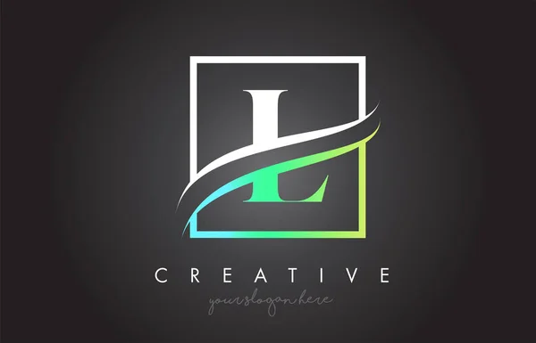 Lettre Icône Logo Design Avec Bordure Carrée Swoosh Dessin Créatif — Image vectorielle