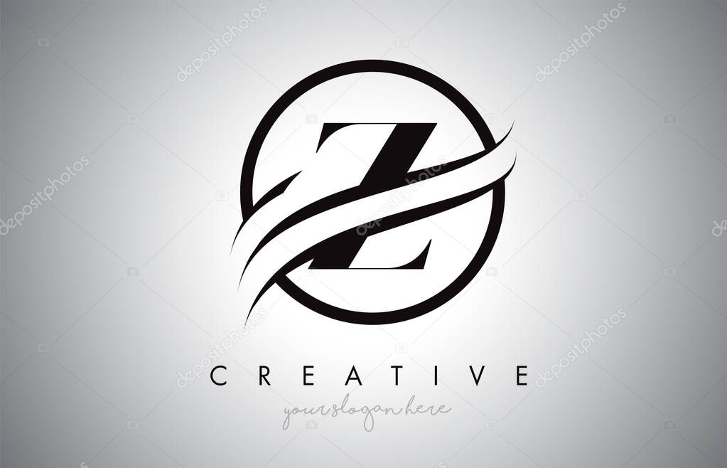 Z Letter Icon Logo Design with Circle Swoosh Border and Black Colors. Creative Z Design Vector Illustration.