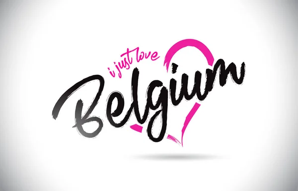 Bélgica Just Love Word Text Handwritten Font Pink Heart Shape — Vector de stock