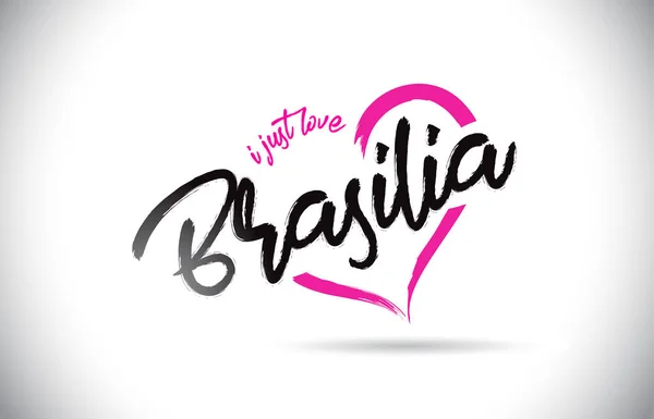 Brasilia Text Aplikace Word Ručně Psanými Písmy Růžovou Srdeční Grafikou — Stockový vektor