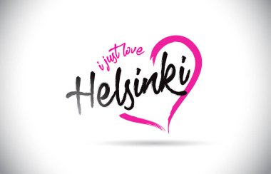 Helsinki bayılıyorum kelime metin el yazısı yazı tipi ve pembe kalp şekli vektör çizim.