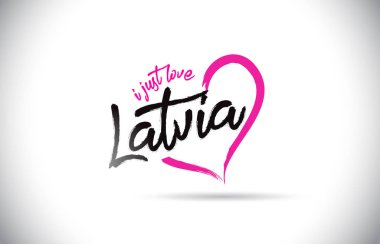 Letonya bayılıyorum kelime metin el yazısı yazı tipi ve pembe kalp şekli vektör çizim.
