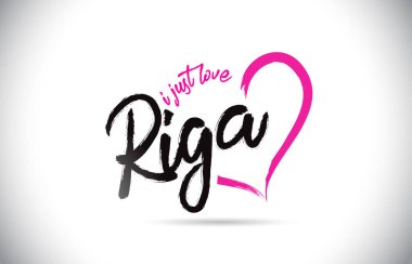 Riga bayılıyorum kelime metin el yazısı yazı tipi ve pembe kalp şekli vektör çizim.