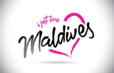 Maldivler I Love Word Metin El Yazısı font ve Pembe Kalp Şekli Vektör İllüstrasyon ile.
