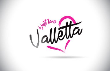 Valletta bayılıyorum kelime metin el yazısı yazı tipi ve pembe kalp şekli vektör çizim.