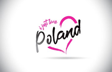 Polonya I Love Word Metin El Yazısı ve Pembe Kalp Şekli Vektör İllüstrasyon ile.