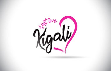 Kigali bayılıyorum kelime metin el yazısı yazı tipi ve pembe kalp şekli vektör çizim.