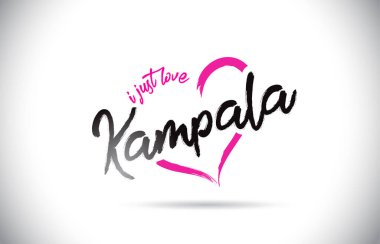 Kampala bayılıyorum kelime metin el yazısı yazı tipi ve pembe kalp şekli vektör çizim.