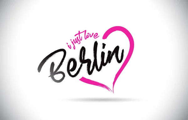 Berlin Just Love Word Text Handwritten Font Pink Heart Shape — Vector de stock