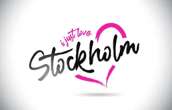 Estocolmo Encanta Texto Palabras Con Fuente Manuscrita Forma Corazón Rosa — Vector de stock