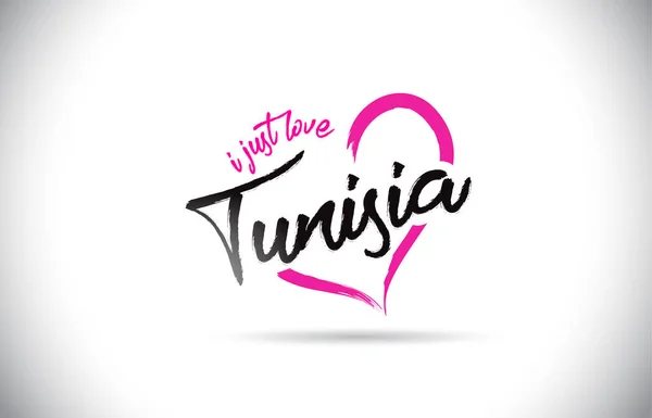 Tunisia Ich Liebe Worttext Mit Handschriftlicher Schrift Und Rosa Herzform — Stockvektor
