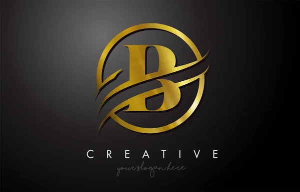 Golden Letter Logo Design Circle Swoosh Gold Metal Texture Creative — Stock Vector