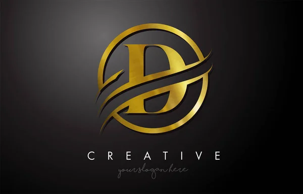 Diseño Logo Carta Oro Con Circle Swoosh Gold Metal Texture — Vector de stock