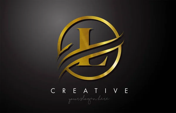 Golden Letter Logo Design Avec Cercle Swoosh Texture Métallique Dorée — Image vectorielle