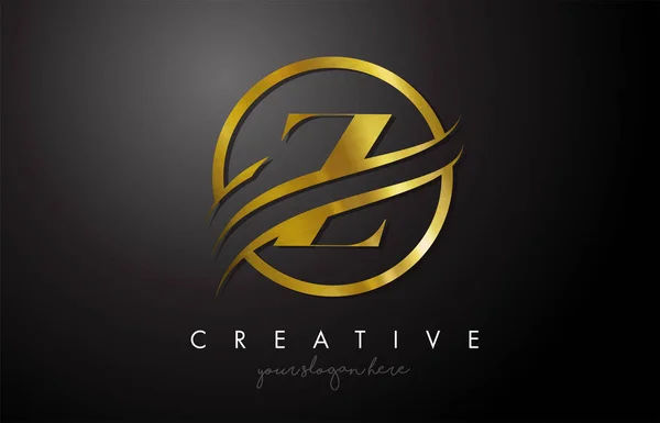 Diseño Logo Golden Letter Con Circle Swoosh Gold Metal Texture — Vector de stock