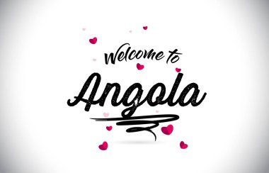 Word metni el yazısı yazı tipi ve pembe kalp şekli tasarlamak vektör Angola Hoşgeldiniz.