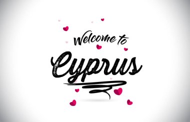 Word metni el yazısı yazı tipi ve pembe kalp şekli tasarlamak vektör Kıbrıs Hoşgeldiniz.