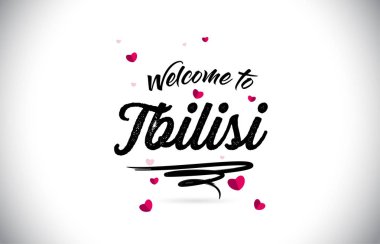 Word metni el yazısı yazı tipi ve pembe kalp şekli tasarlamak vektör Tbilisi Hoşgeldiniz.