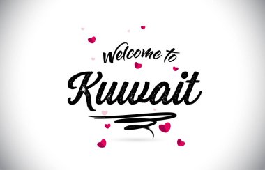 Word metni el yazısı yazı tipi ve pembe kalp şekli tasarlamak vektör Kuveyt Hoşgeldiniz.