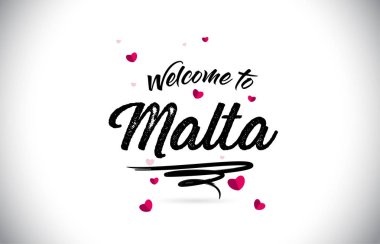 Word metni el yazısı yazı tipi ve pembe kalp şekli tasarlamak vektör Malta Hoşgeldiniz.