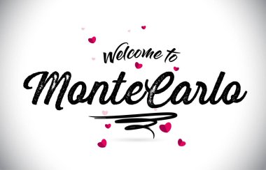 Word metni el yazısı yazı tipi ve pembe kalp şekli tasarlamak vektör Montecarlo Hoşgeldiniz.