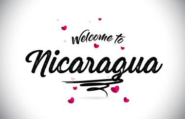 Word metni el yazısı yazı tipi ve pembe kalp şekli tasarlamak vektör Nikaragua Hoşgeldiniz.