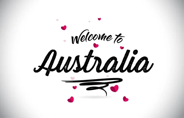 Australia Bienvenido Word Text Con Fuente Manuscrita Diseño Forma Corazón — Vector de stock